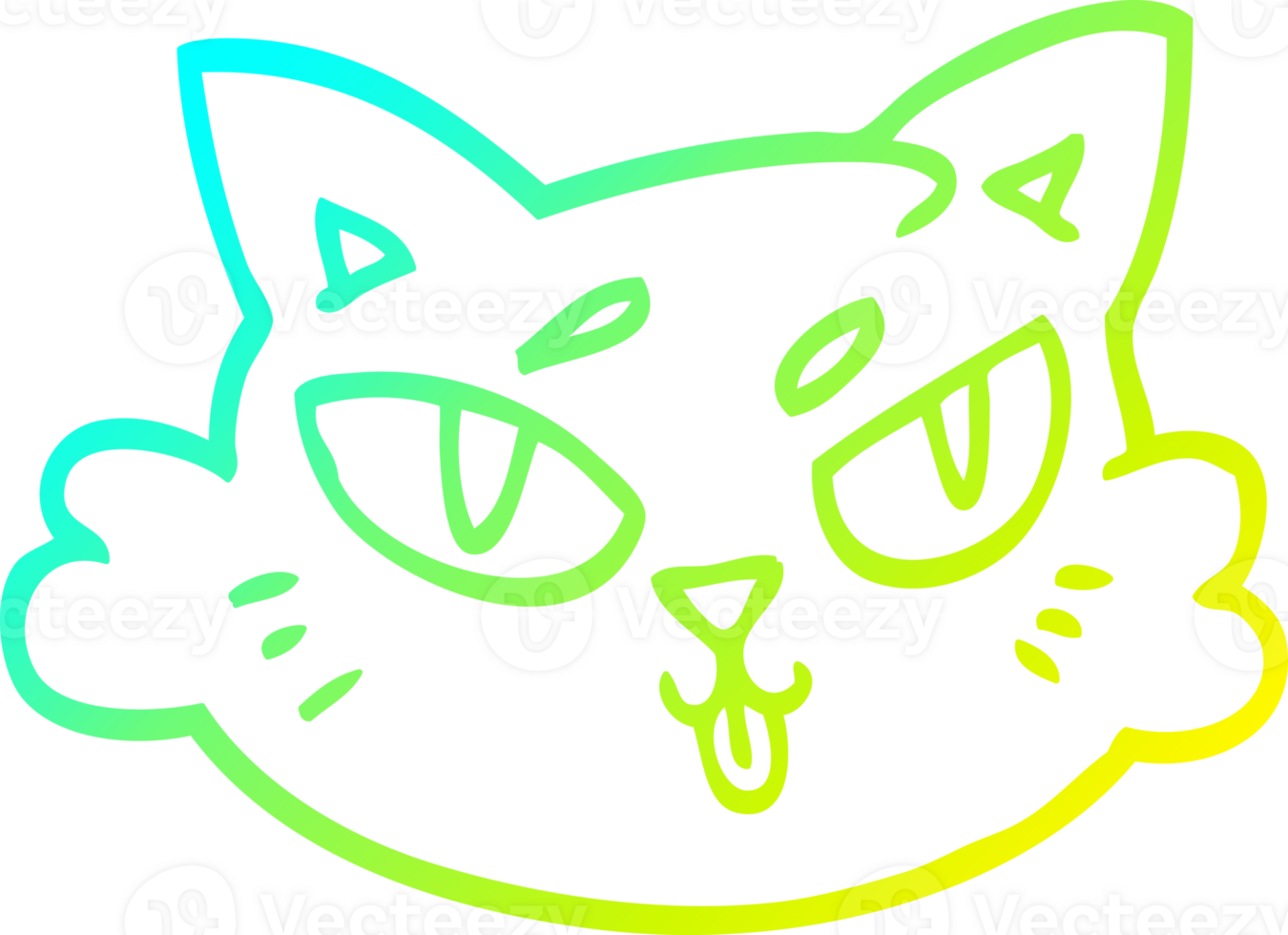 cold gradient line drawing of a cartoon cats face png