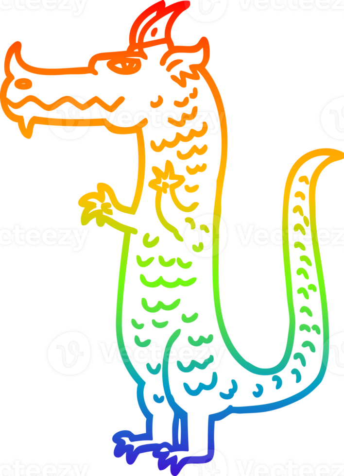 rainbow gradient line drawing of a cartoon dragon png