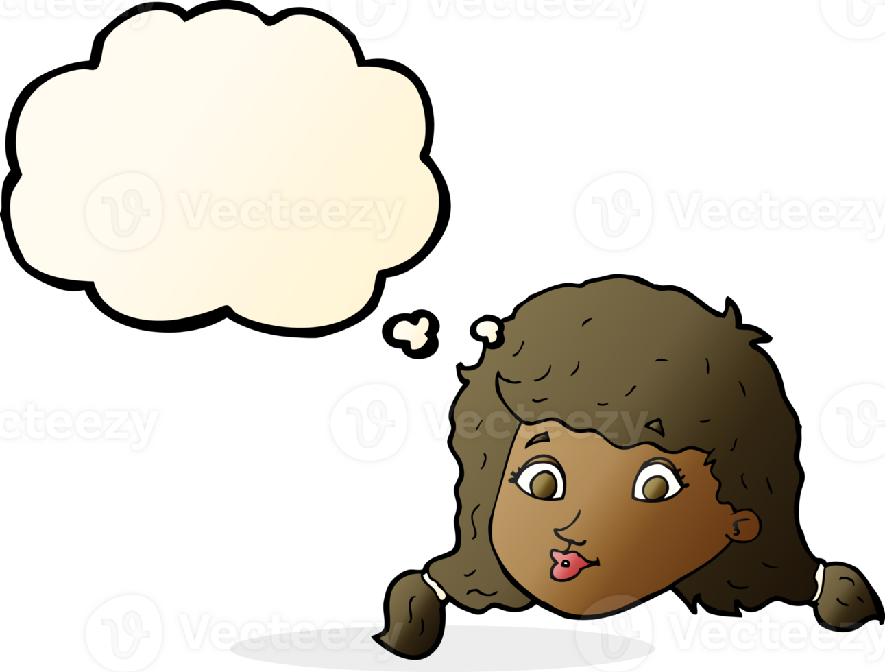 cartoon pretty female face with thought bubble png