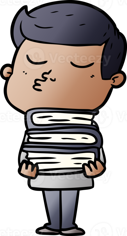 cartoon model guy pouting holding books png