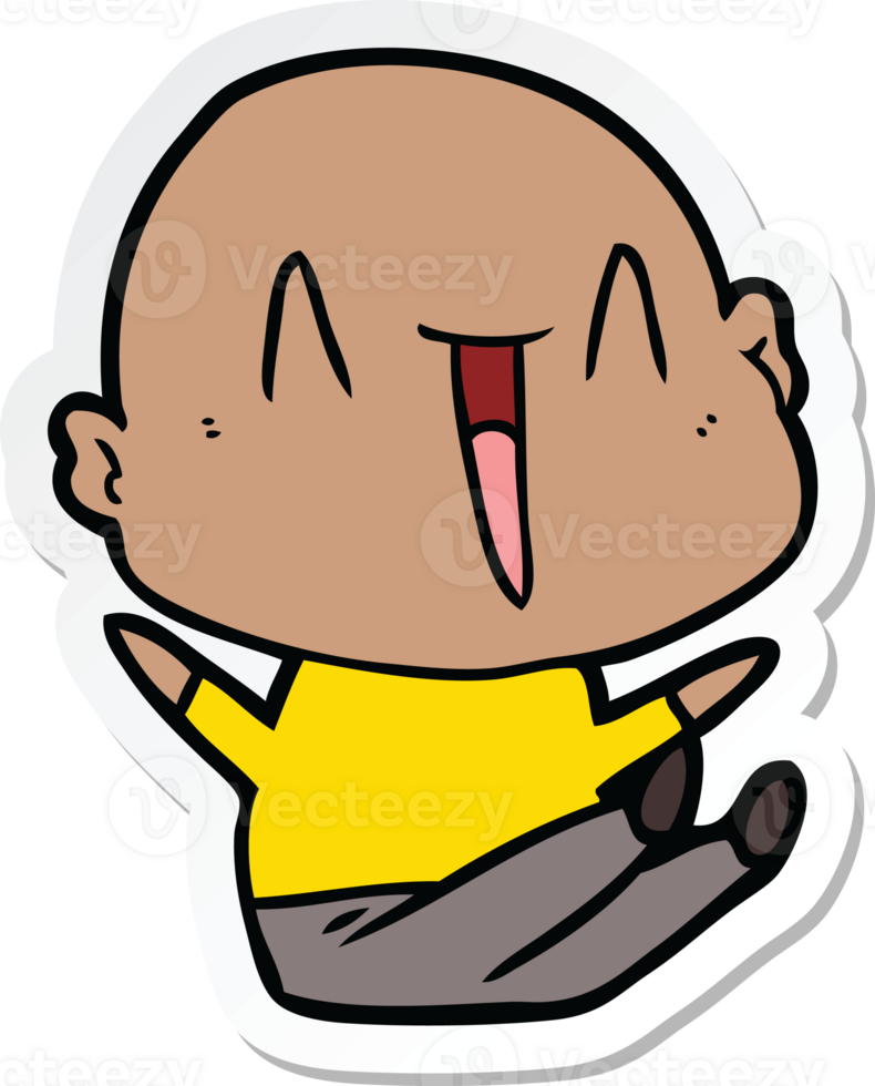 sticker of a happy cartoon bald man png