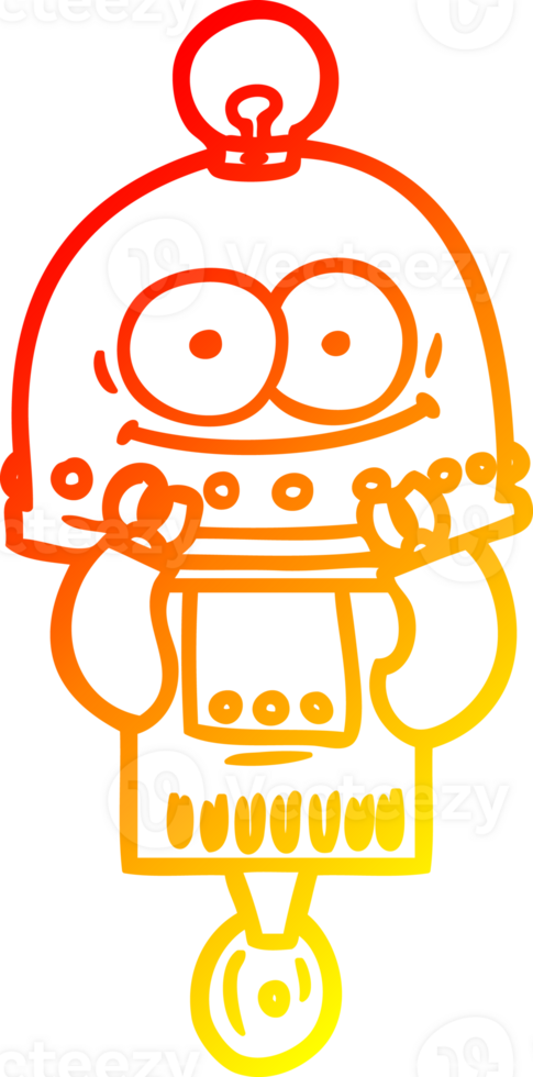 warm gradient line drawing of a happy carton robot with light bulb png