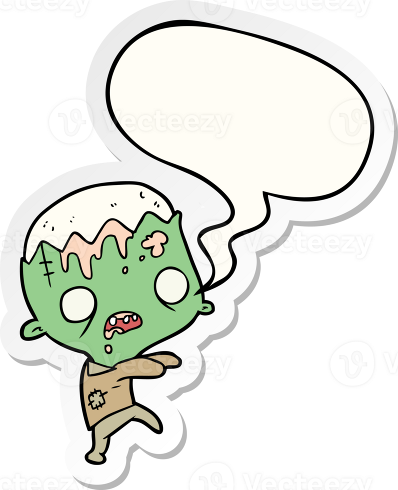 cute cartoon zombie with speech bubble sticker png