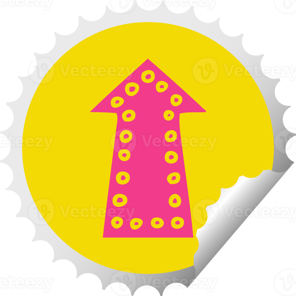 circular peeling sticker quirky cartoon arrow png