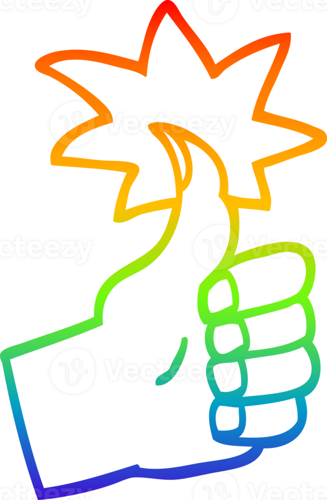 rainbow gradient line drawing of a cartoon thumbs up symbol png