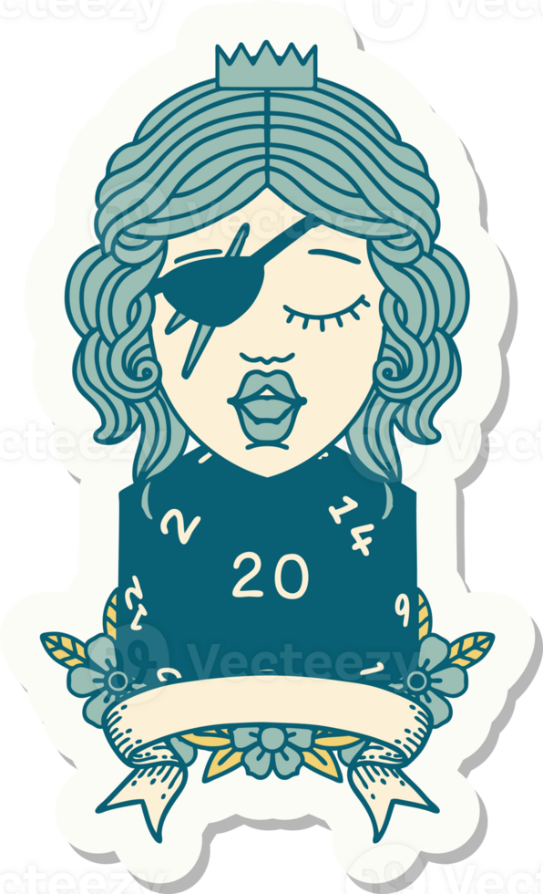 sticker of a human rogue with natural 20 dice roll png