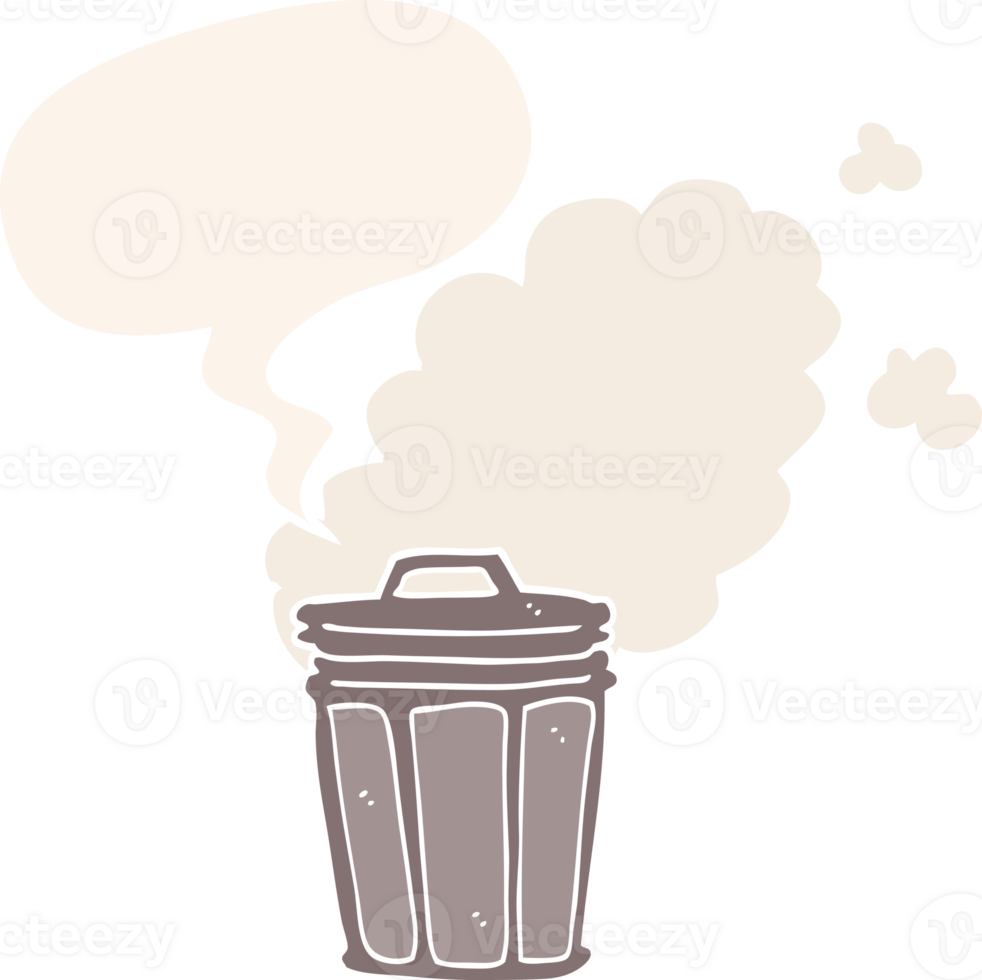 cartoon stinky garbage can with speech bubble in retro style png