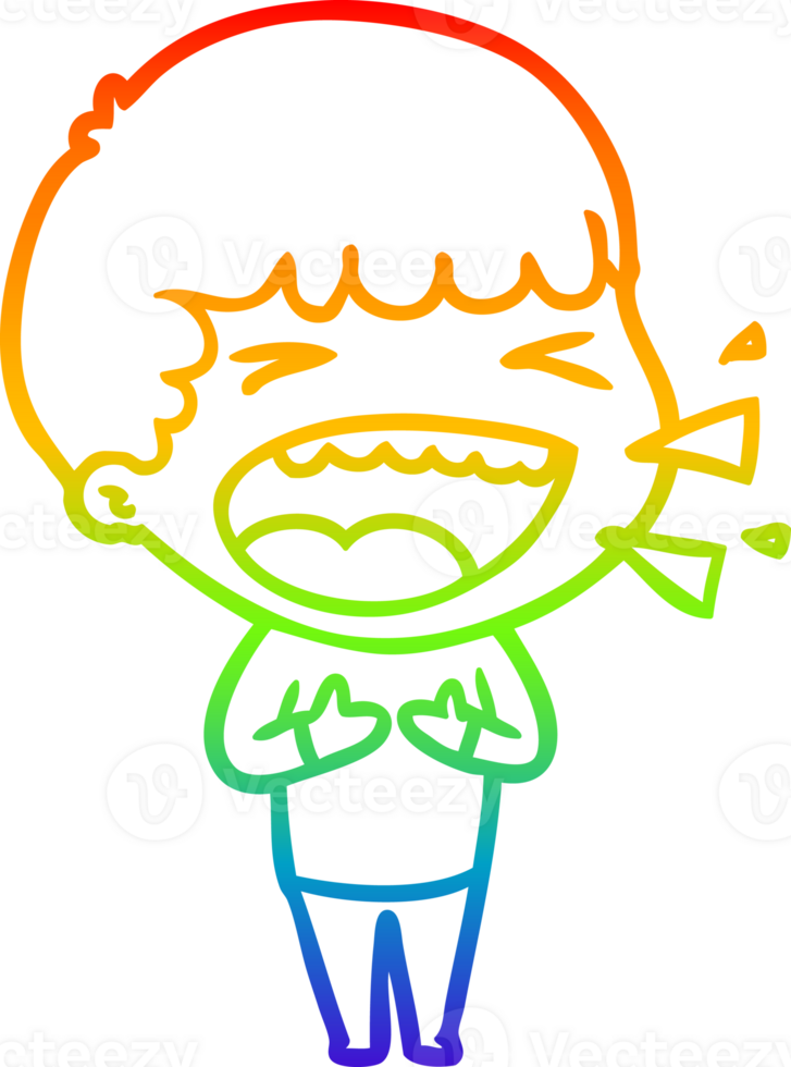 rainbow gradient line drawing of a cartoon laughing man png