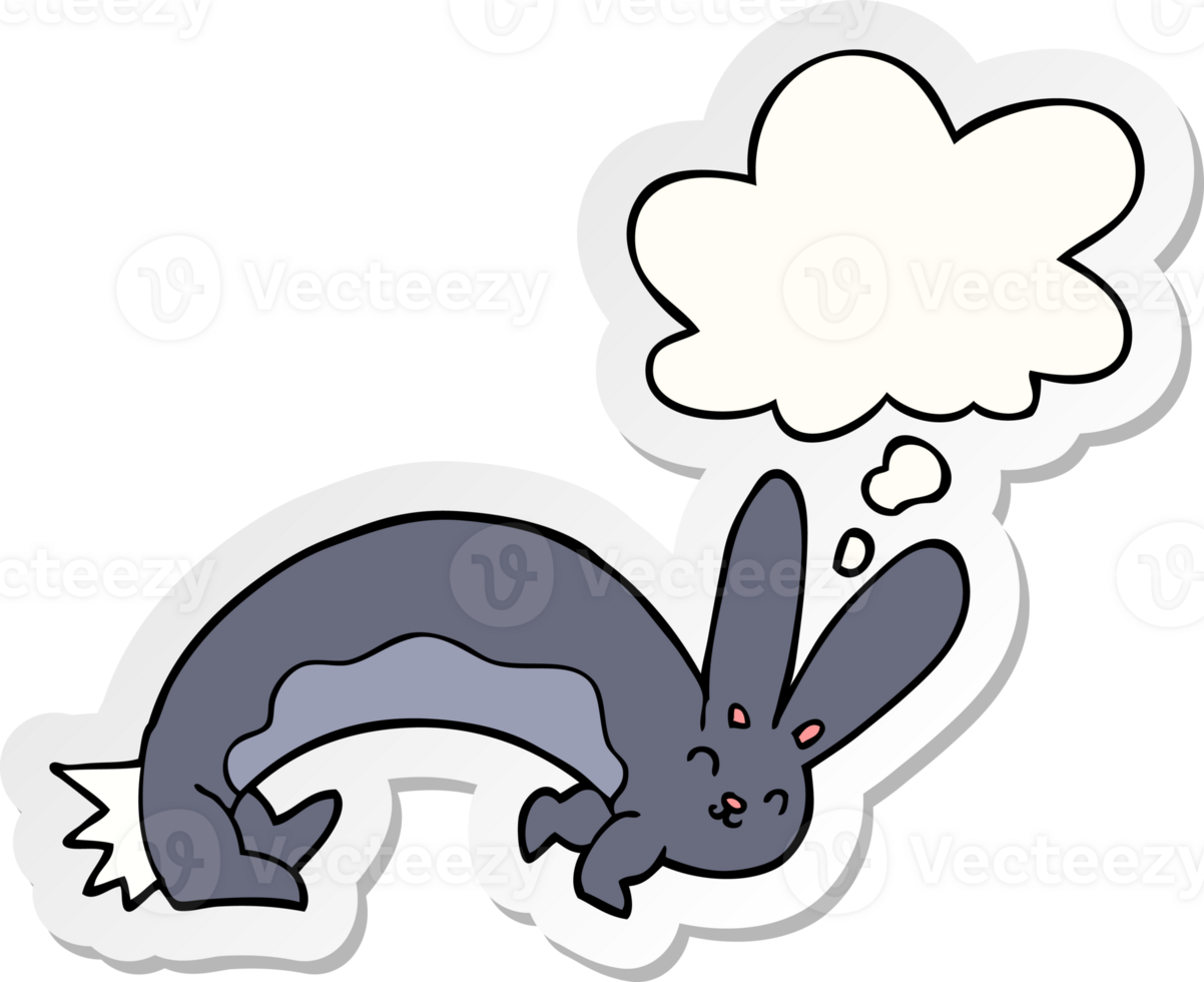 funny cartoon rabbit with thought bubble as a printed sticker png
