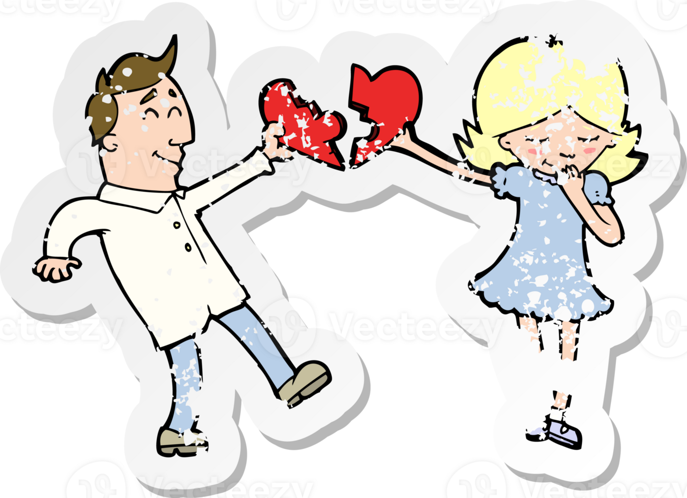 retro distressed sticker of a cartoon couple in love png