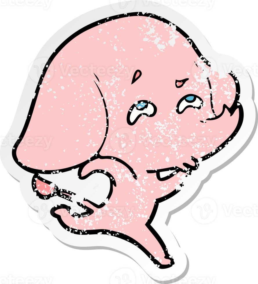 distressed sticker of a cartoon elephant remembering png