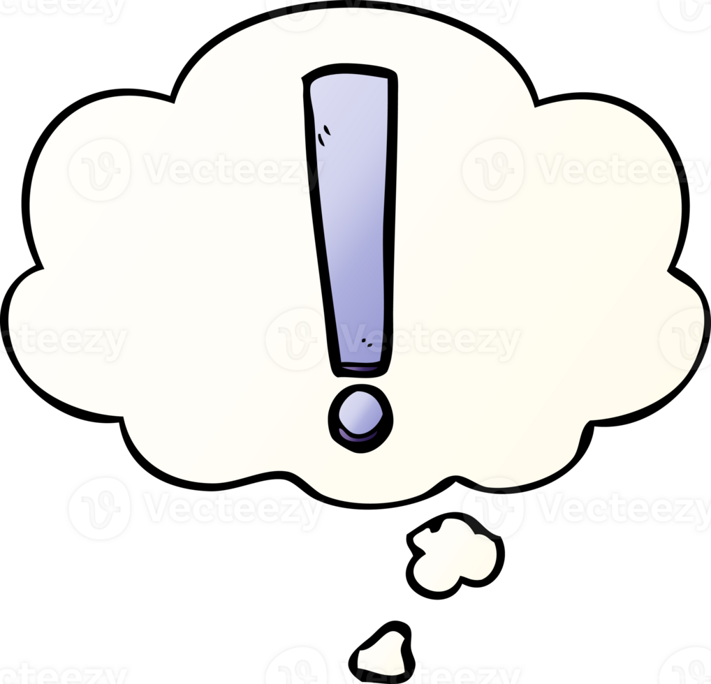 cartoon exclamation mark with thought bubble in smooth gradient style png