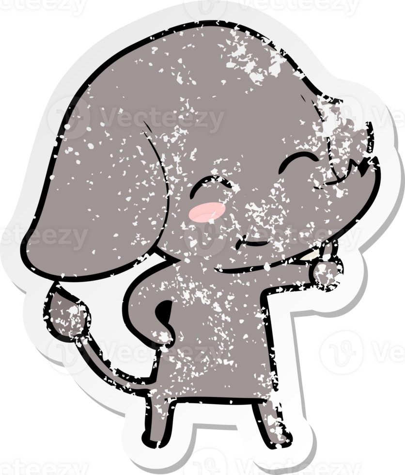 distressed sticker of a cute cartoon elephant png