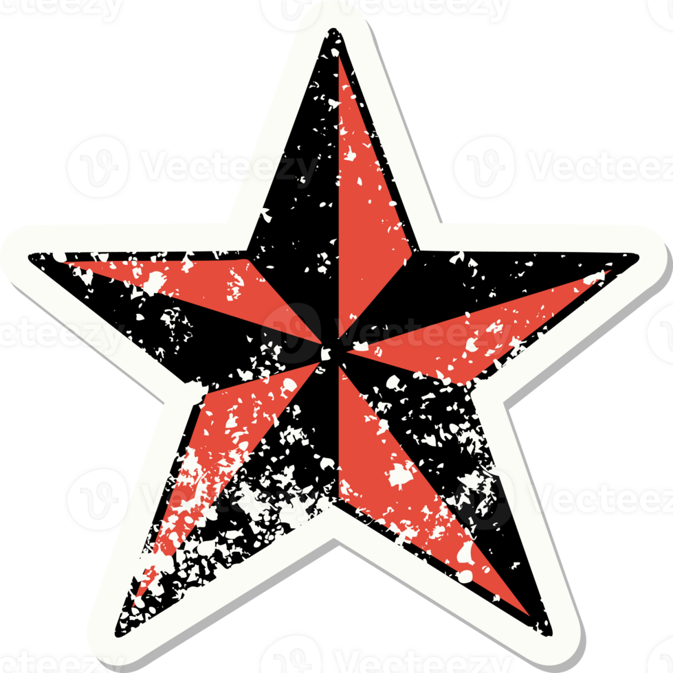 distressed sticker tattoo in traditional style of a star png