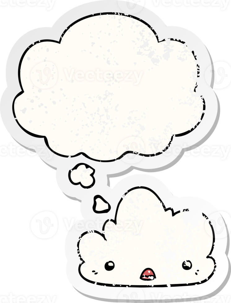 cute cartoon cloud with thought bubble as a distressed worn sticker png