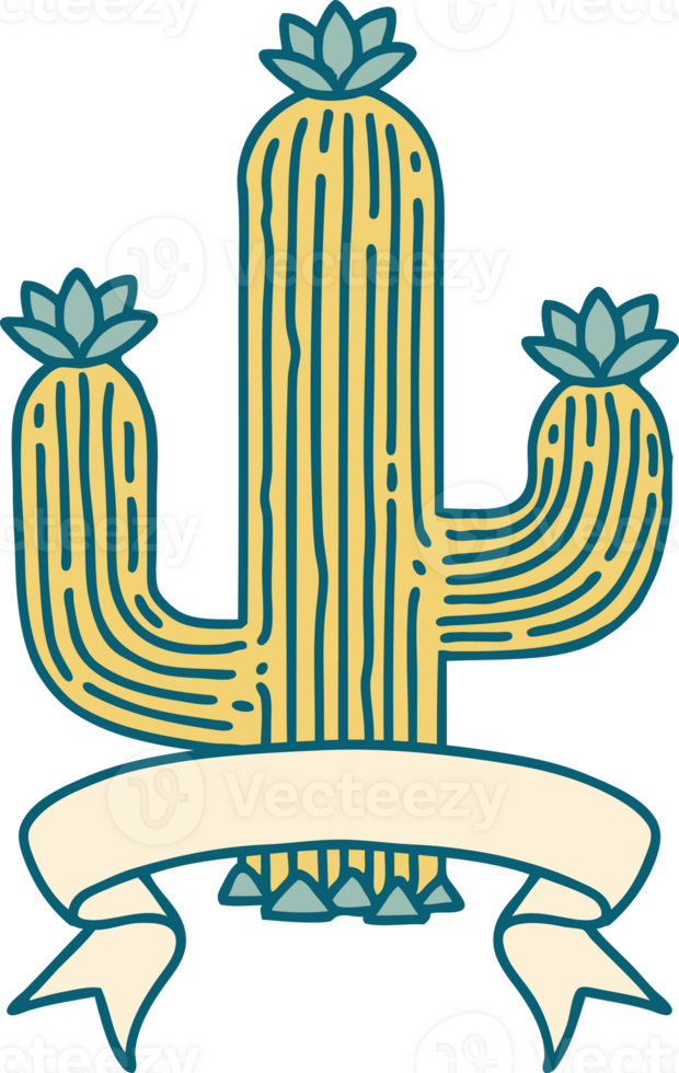 traditional tattoo with banner of a cactus png