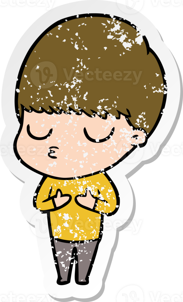distressed sticker of a cartoon calm boy png
