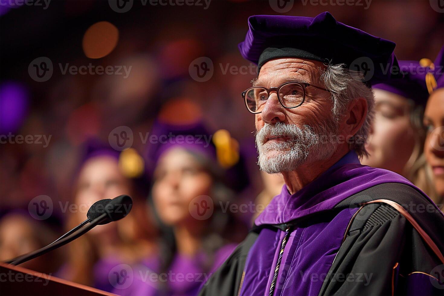 Commencement speaker addressing the graduating class, education and graduation concept photo