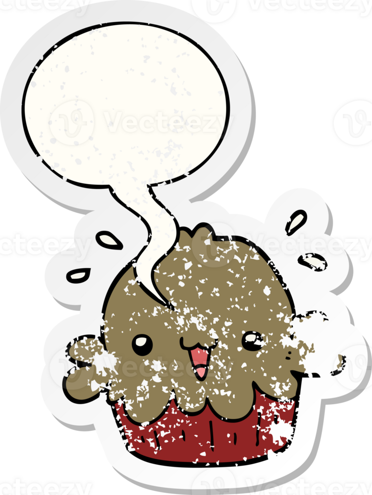cute cartoon pie with speech bubble distressed distressed old sticker png