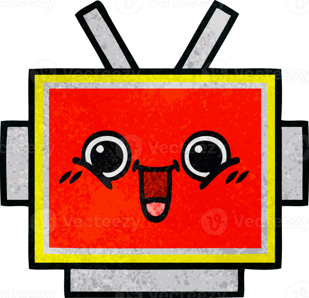 retro grunge texture cartoon of a robot head png