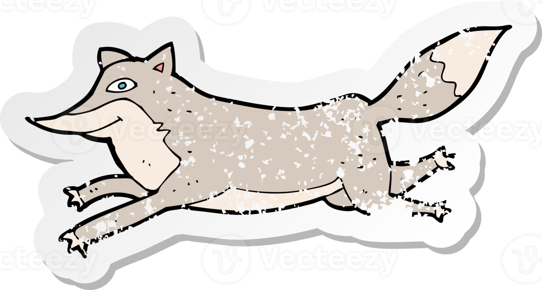 retro distressed sticker of a cartoon happy wolf running png