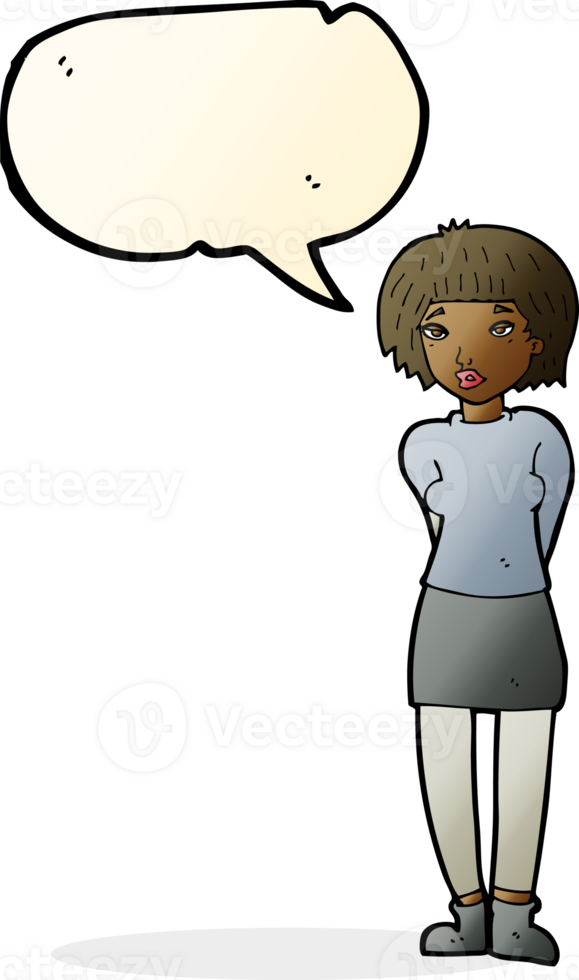 cartoon shy woman with speech bubble png