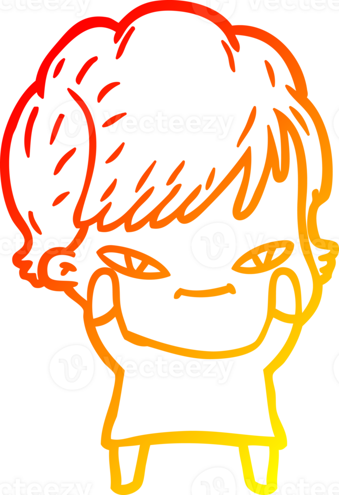 warm gradient line drawing of a cartoon happy woman png
