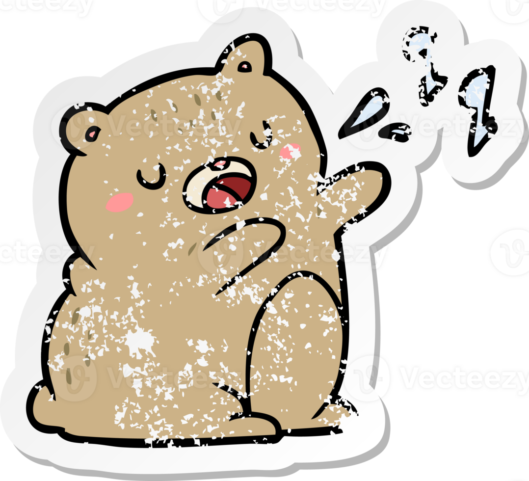 distressed sticker of a cartoon singing bear png