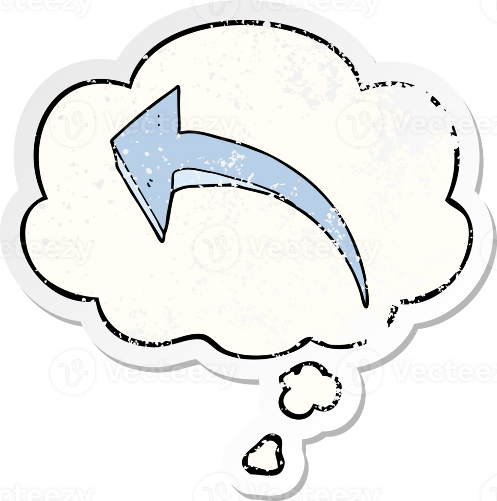 cartoon arrow with thought bubble as a distressed worn sticker png