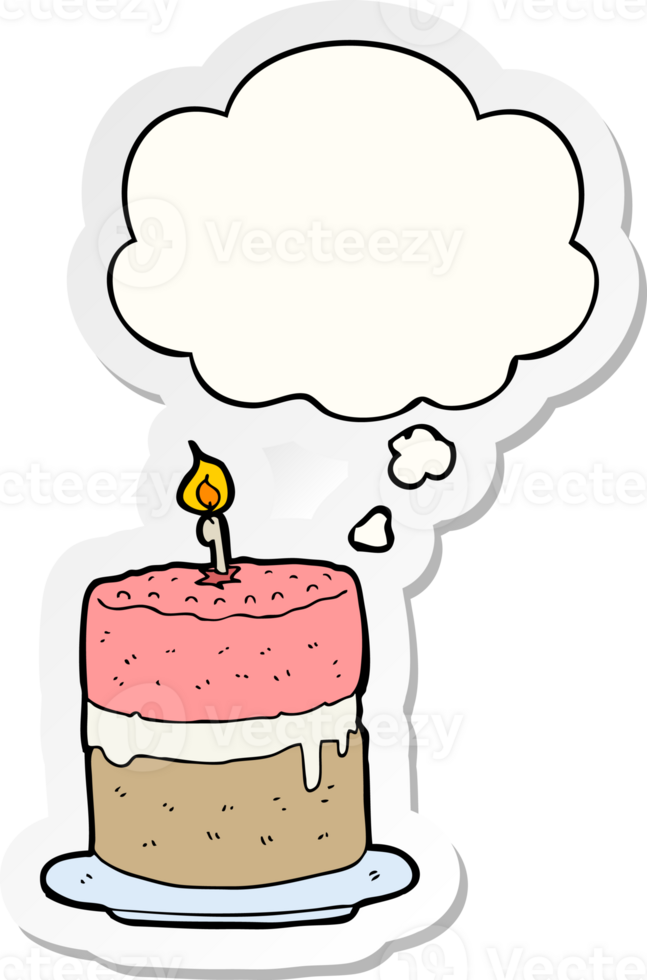 cartoon cake with thought bubble as a printed sticker png