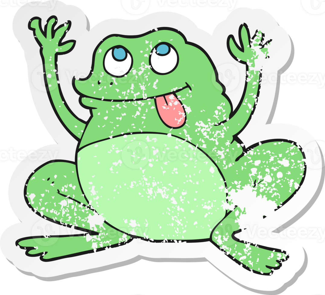 retro distressed sticker of a funny cartoon frog png