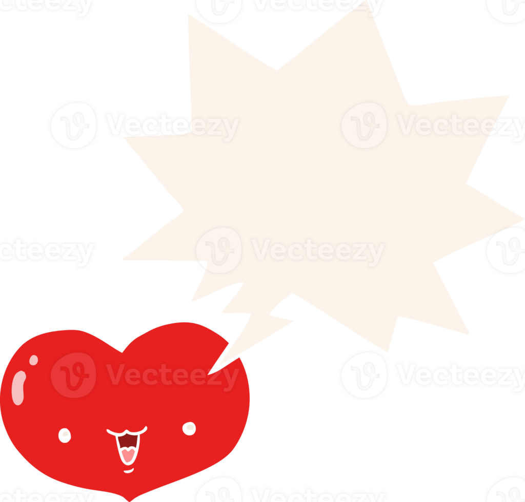 cartoon love heart character with speech bubble in retro style png