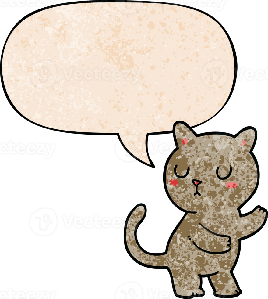 cartoon cat with speech bubble in retro texture style png