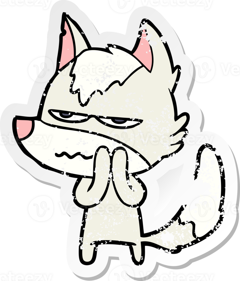 distressed sticker of a cartoon annoyed wolf png
