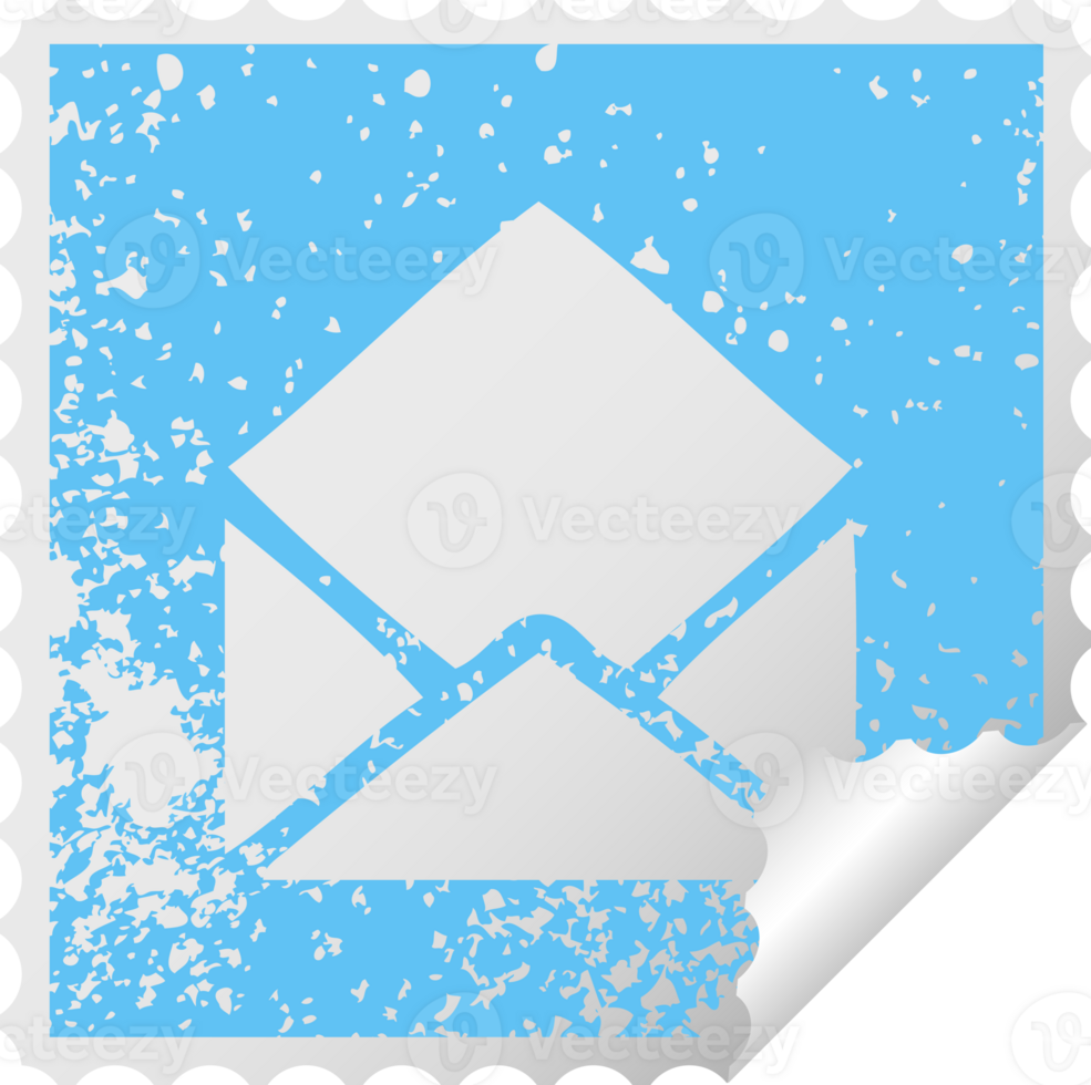 distressed square peeling sticker symbol of a paper envelope png