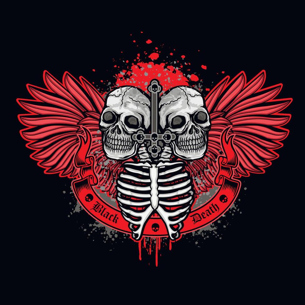 cartel gótico con calavera y alas, camisetas de diseño vintage grunge vector