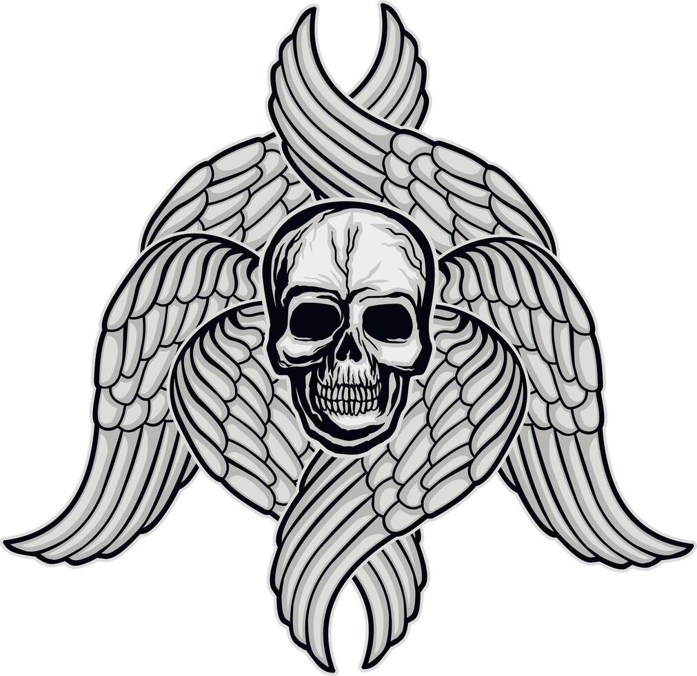 Gothic sign with skull with cherub wings, grunge vintage design t shirts vector