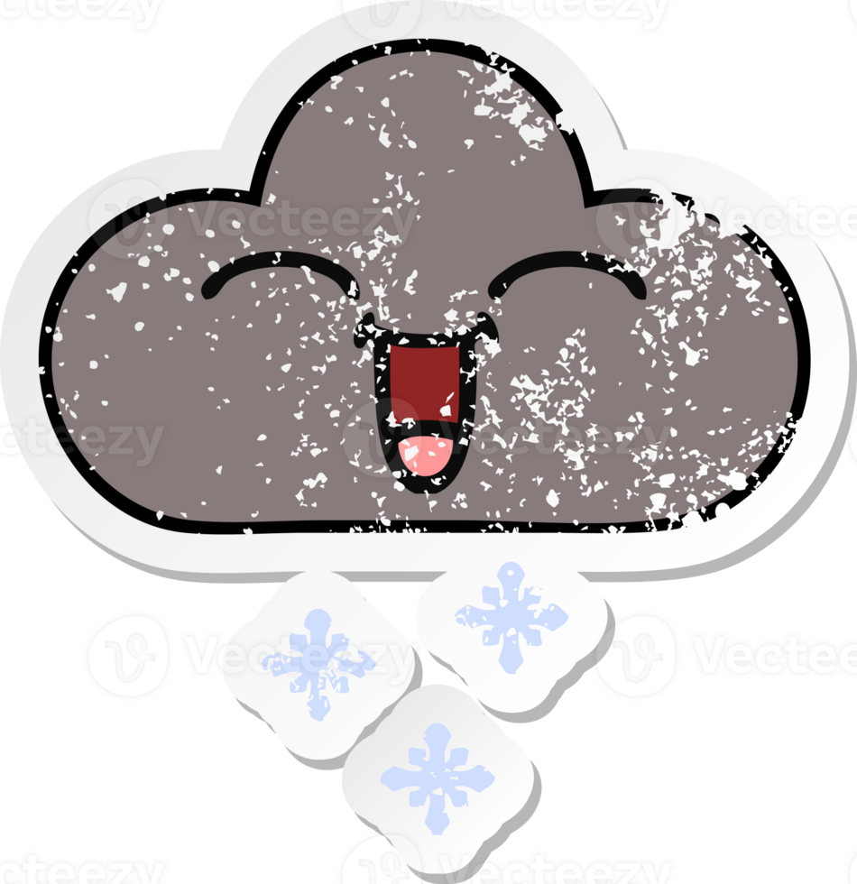 distressed sticker of a cute cartoon storm snow cloud png
