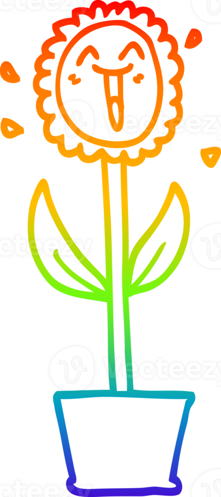 rainbow gradient line drawing of a cartoon flower in pot png