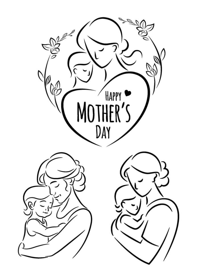 Illustration for mothers day in line art style vector
