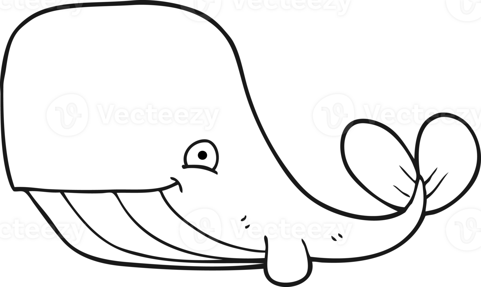 hand drawn black and white cartoon happy whale png