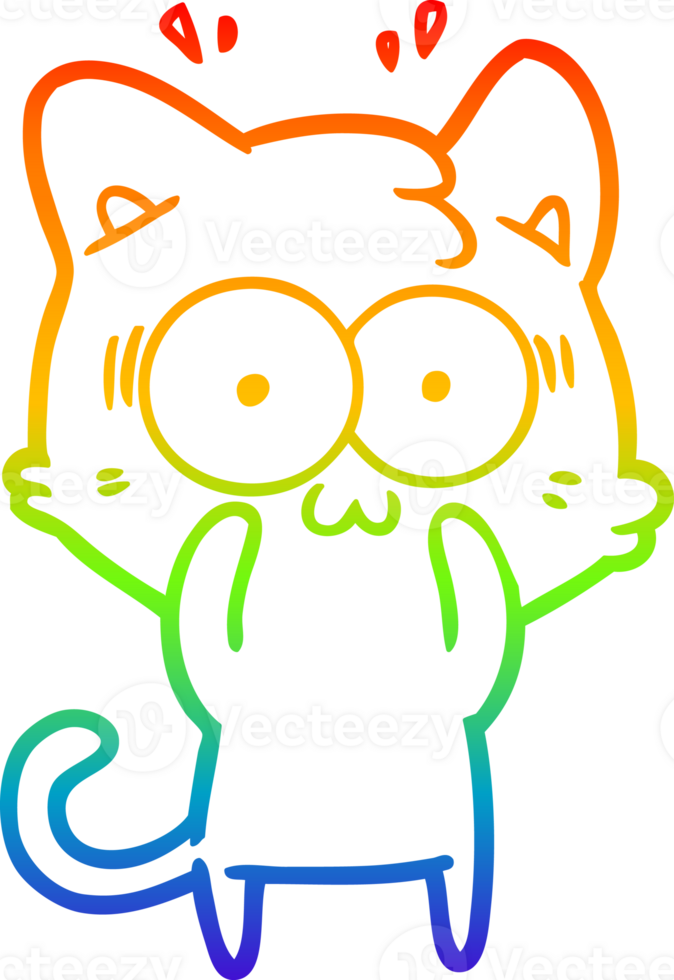 rainbow gradient line drawing of a cartoon surprised cat png