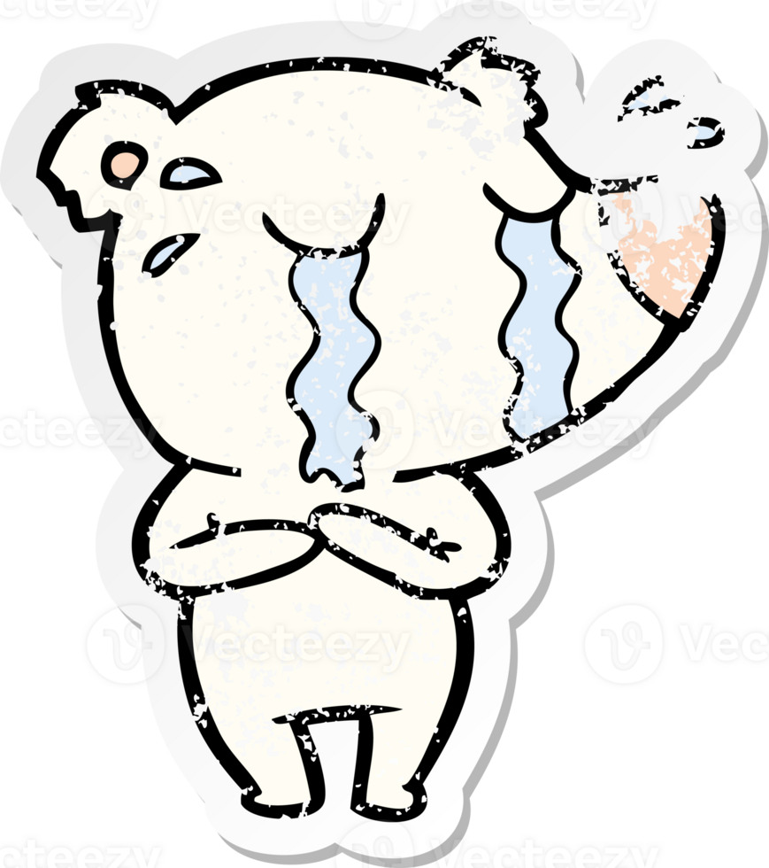 distressed sticker of a cartoon crying polar bear png