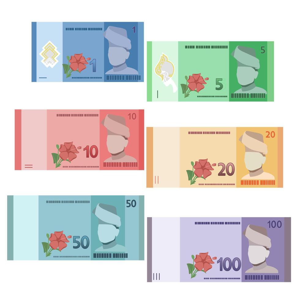 Malaysia currency, Malaysia Ringgit MYR banknotes set of paper money cash vector