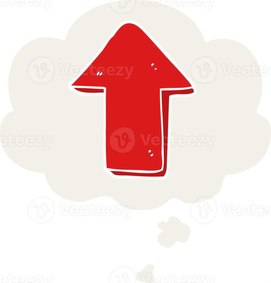 cartoon pointing arrow with thought bubble in retro style png