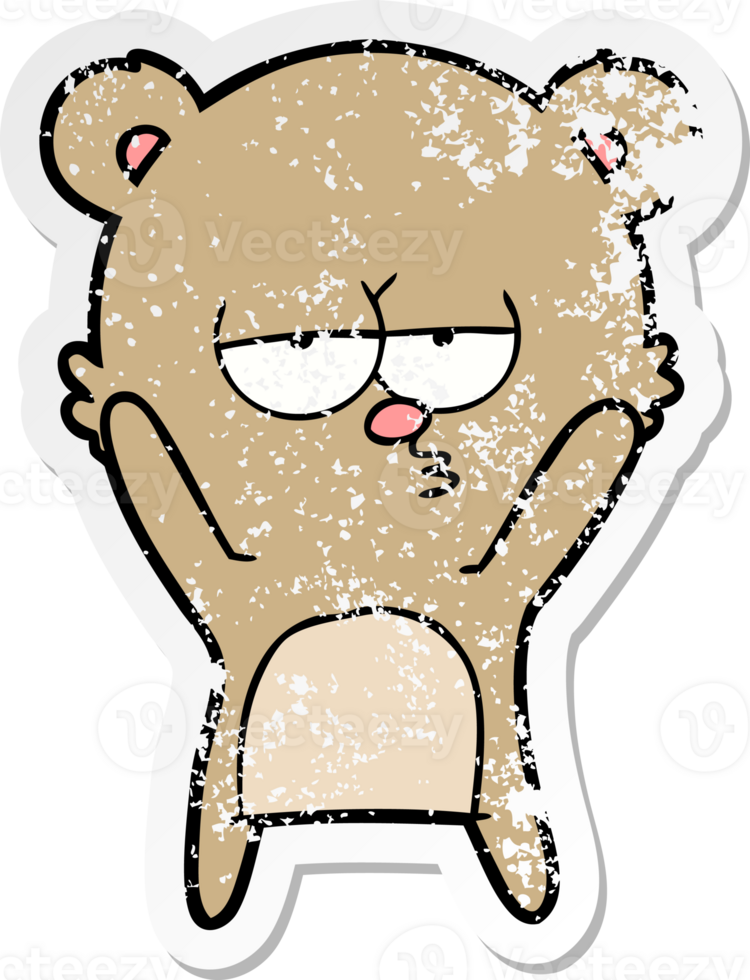 distressed sticker of a bored bear cartoon png