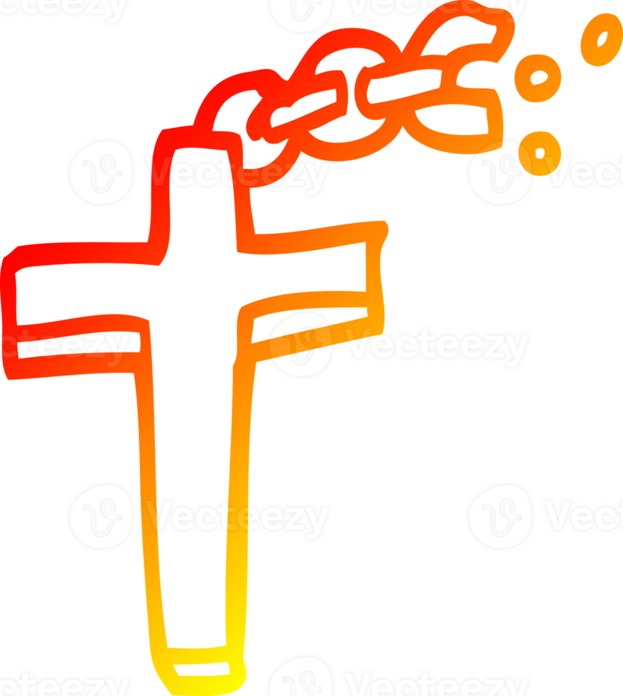 warm gradient line drawing of a cartoon crucifix on chain png