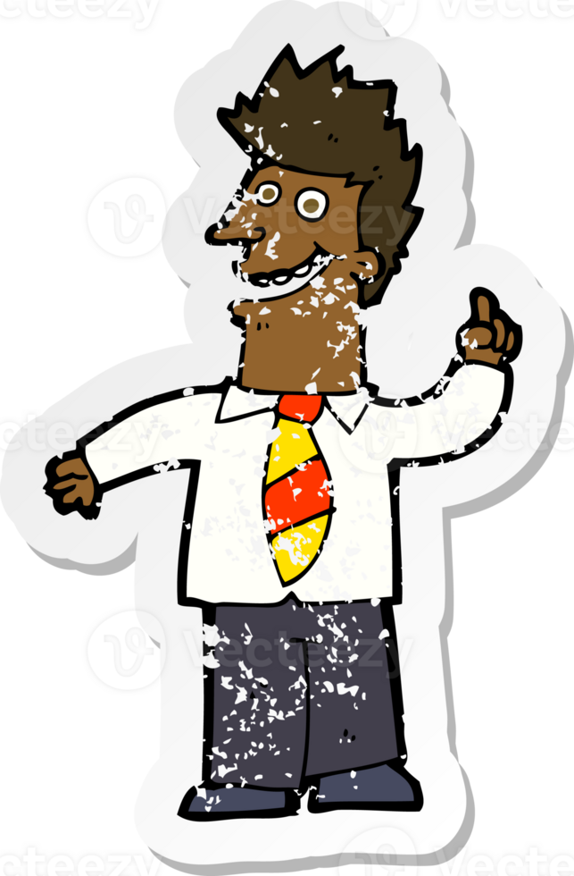 retro distressed sticker of a cartoon man with good idea png
