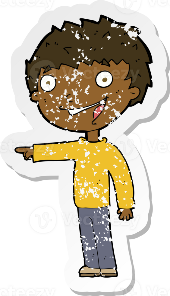 retro distressed sticker of a cartoon happy boy laughing png