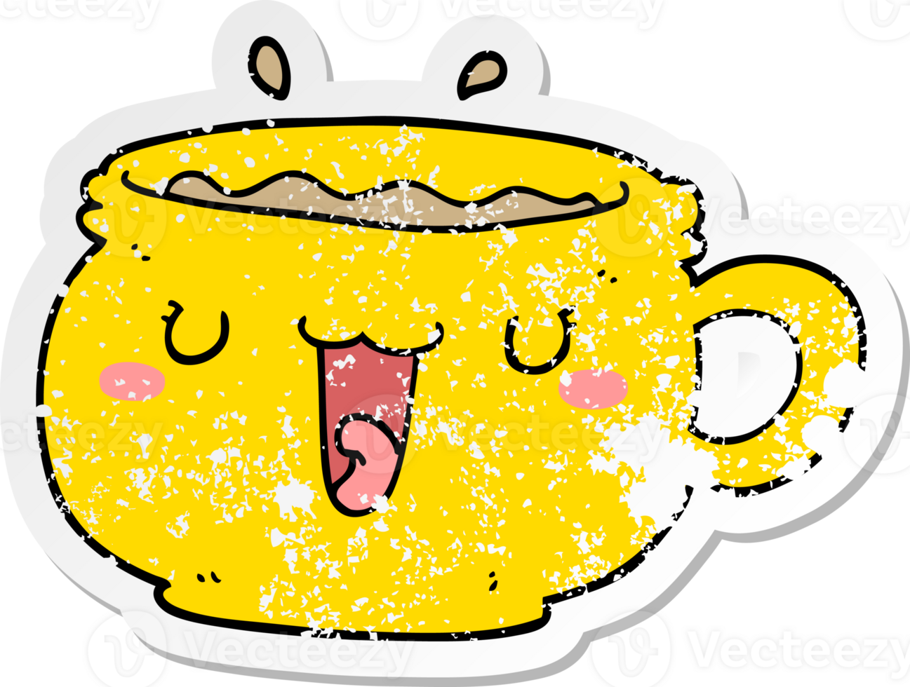 distressed sticker of a cute cartoon coffee cup png